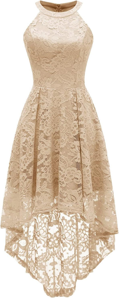Women Halter Lace Wedding Guest Dress Hi-Lo Cocktail Party Bridesmaid Formal Dresses