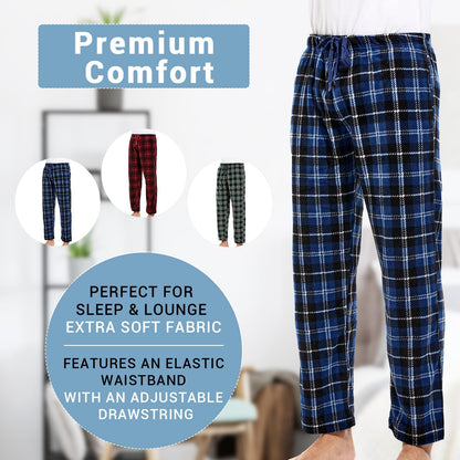 1Pack or 3Pack Mens PJ Pajama Pants Bottoms Fleece Lounge Pants Sleepwear Plaid Pjs with Pockets Microfleece