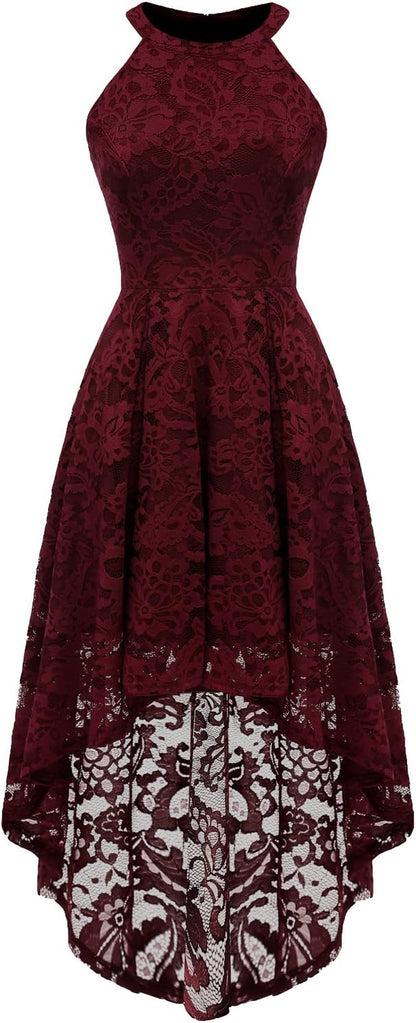 Women Halter Lace Wedding Guest Dress Hi-Lo Cocktail Party Bridesmaid Formal Dresses
