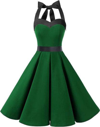 Women'S Vintage 1950S Cocktail Dress, Retro Tea Party Halter Swing Dresses