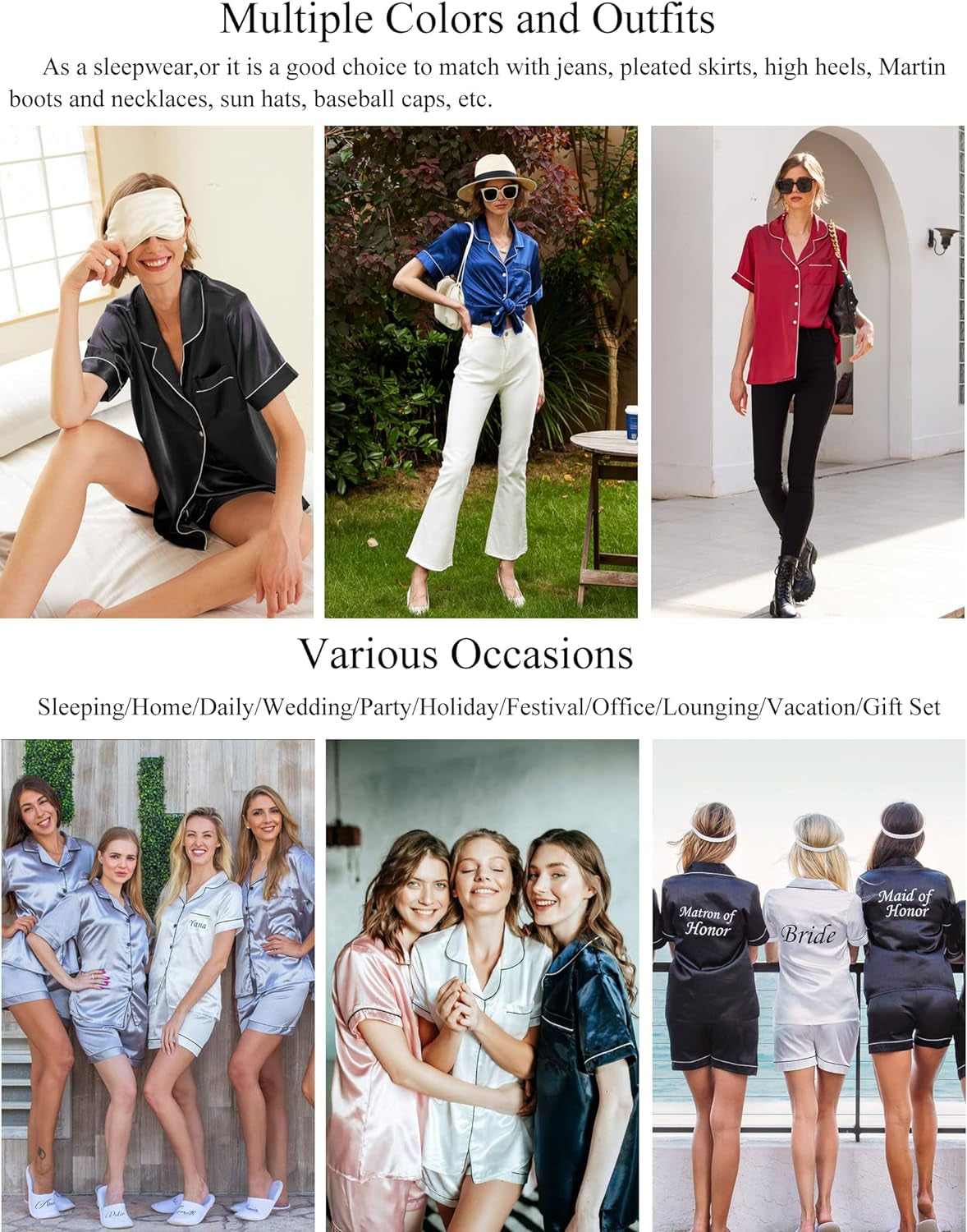 Pajamas for Women Set Silk Satin Pjs Button down Sleepwear Summer Loungewear Top and Shorts Lounge Set S-XXL