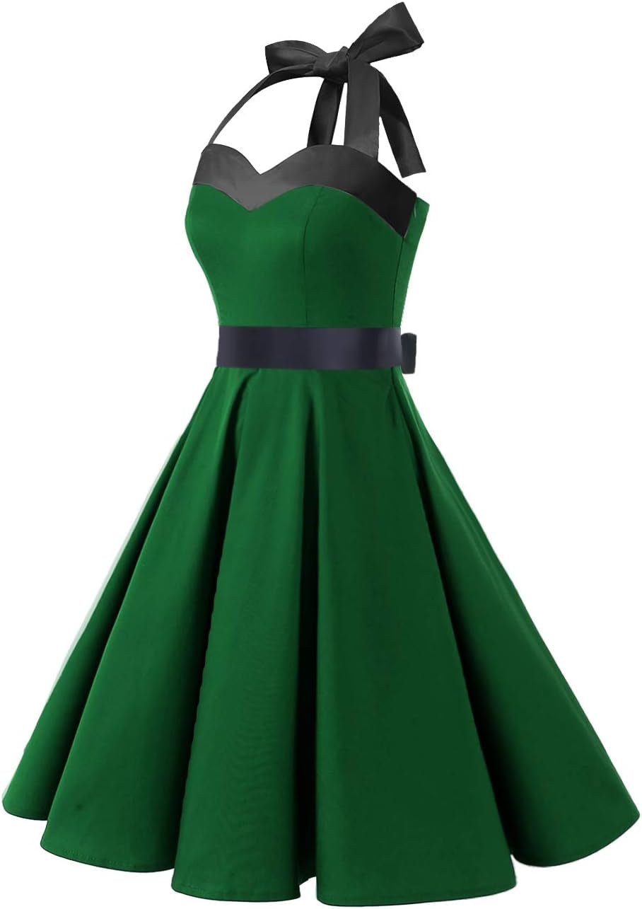 Women'S Vintage 1950S Cocktail Dress, Retro Tea Party Halter Swing Dresses