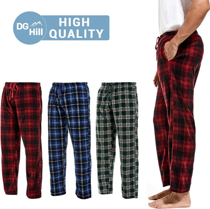 1Pack or 3Pack Mens PJ Pajama Pants Bottoms Fleece Lounge Pants Sleepwear Plaid Pjs with Pockets Microfleece